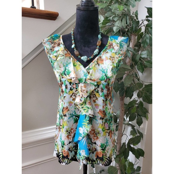 Bisou Bisou Womens Multicolor Floral 100% Polyester V Neck Top Blouse Size XS - Picture 1 of 10
